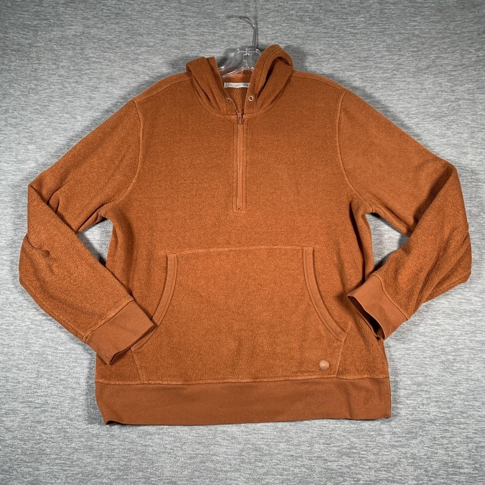 Outerknown Hoodie Sweatshirt Mens Large Orange 1/4 Zip Pullover Kangaroo Pocket - Picture 3 of 11